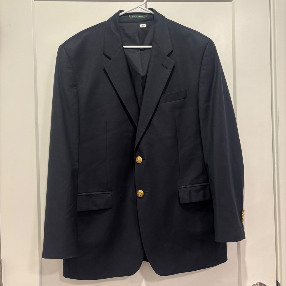 Lauren Ralph Lauren Mens Navy Blue Pure New Wool Gold Button Crest Blazer Jacket
